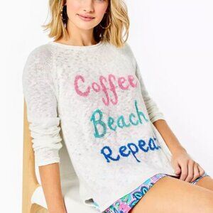 Lilly Pulitzer Danette Sweater Resort White 'Coffee Beach Repeat' Women's Size M